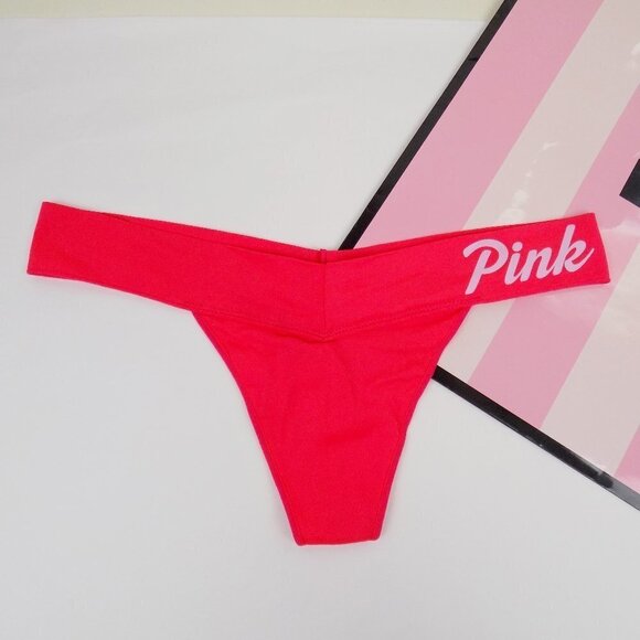 new! VS victoria's secret pink no show seamless thong bright red logo - Picture 1 of 4